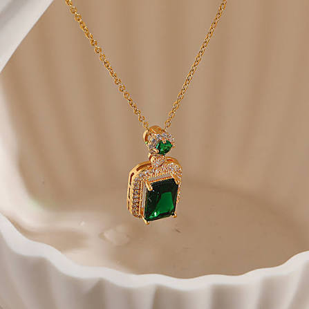 Gold Plating Stainless Steel Green Diamond Necklace